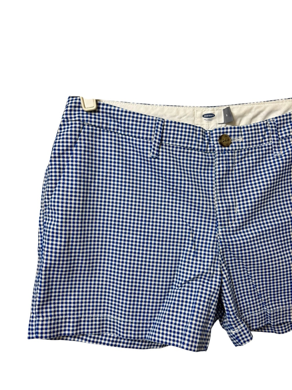 Old Navy blue white gingham cotton chino everyday mid rise summer shorts size 8 - Picture 6 of 14